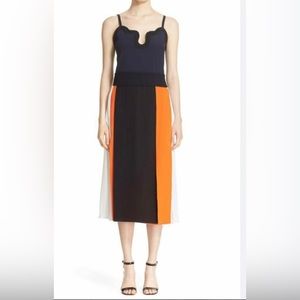 Victoria Beckham Navy Top with Black, Orange & White Colorblock Midi Dress
